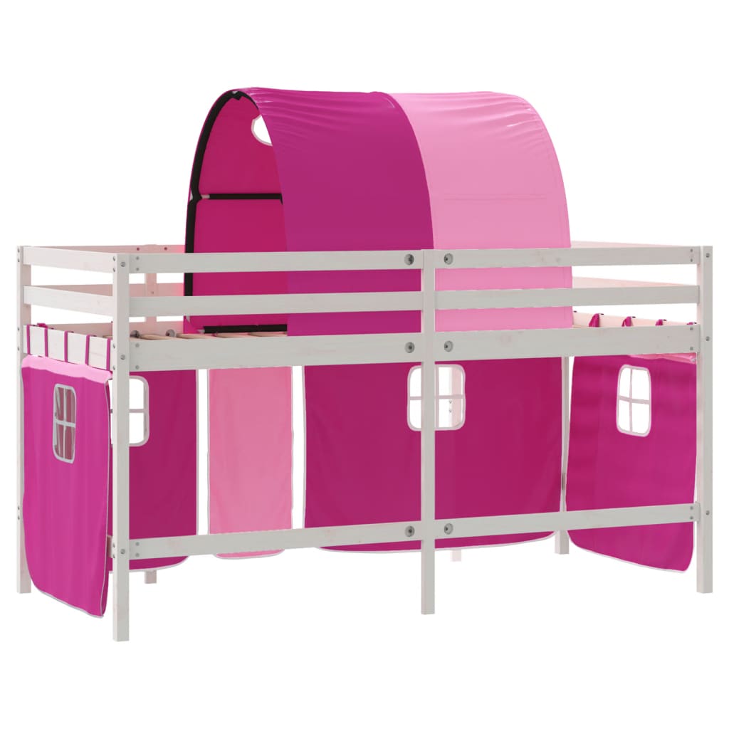 Kinderhochbett mit Tunnel Rosa 90x190 cm Massivholz Kiefer