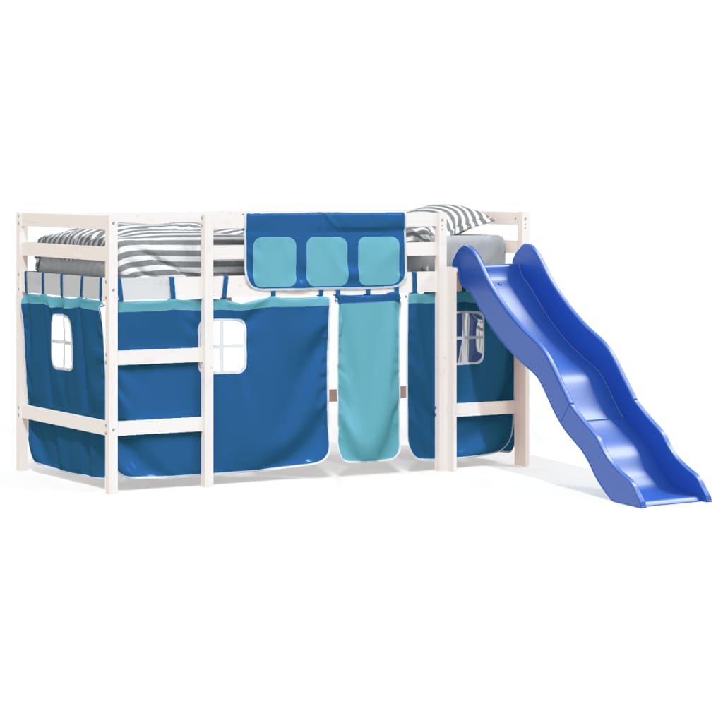Children's loft bed with curtains blue 90x190 cm solid pine wood