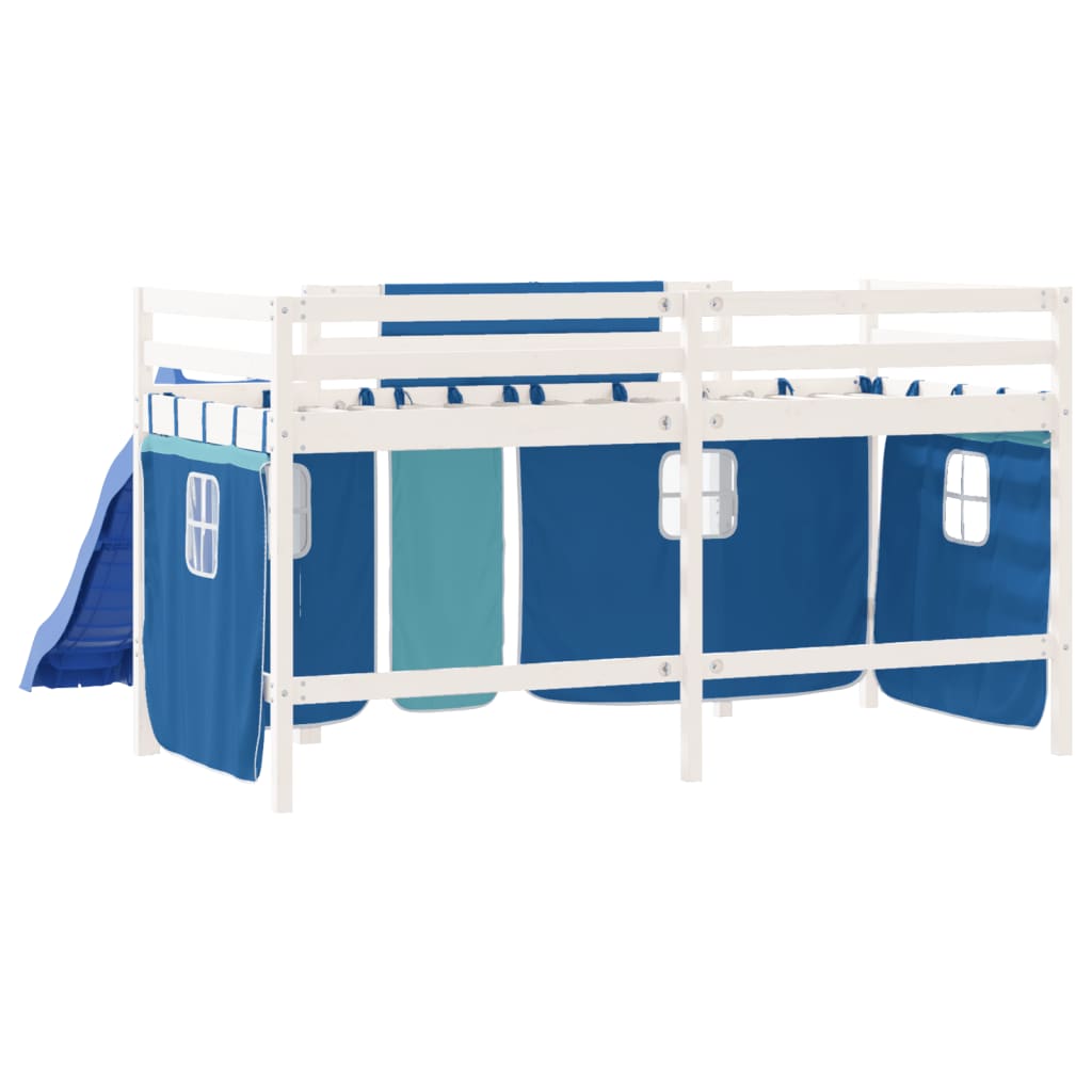 Children's loft bed with curtains blue 90x190 cm solid pine wood
