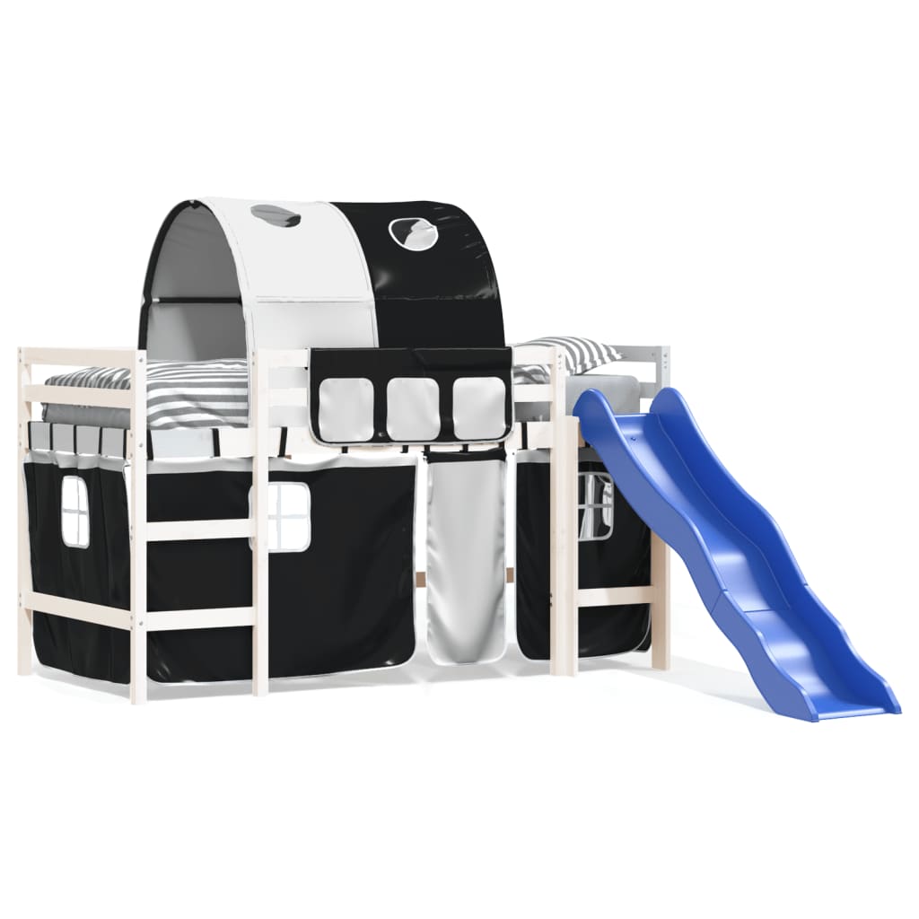 Children's loft bed with tunnel white &amp; black 90x200 cm pinewood