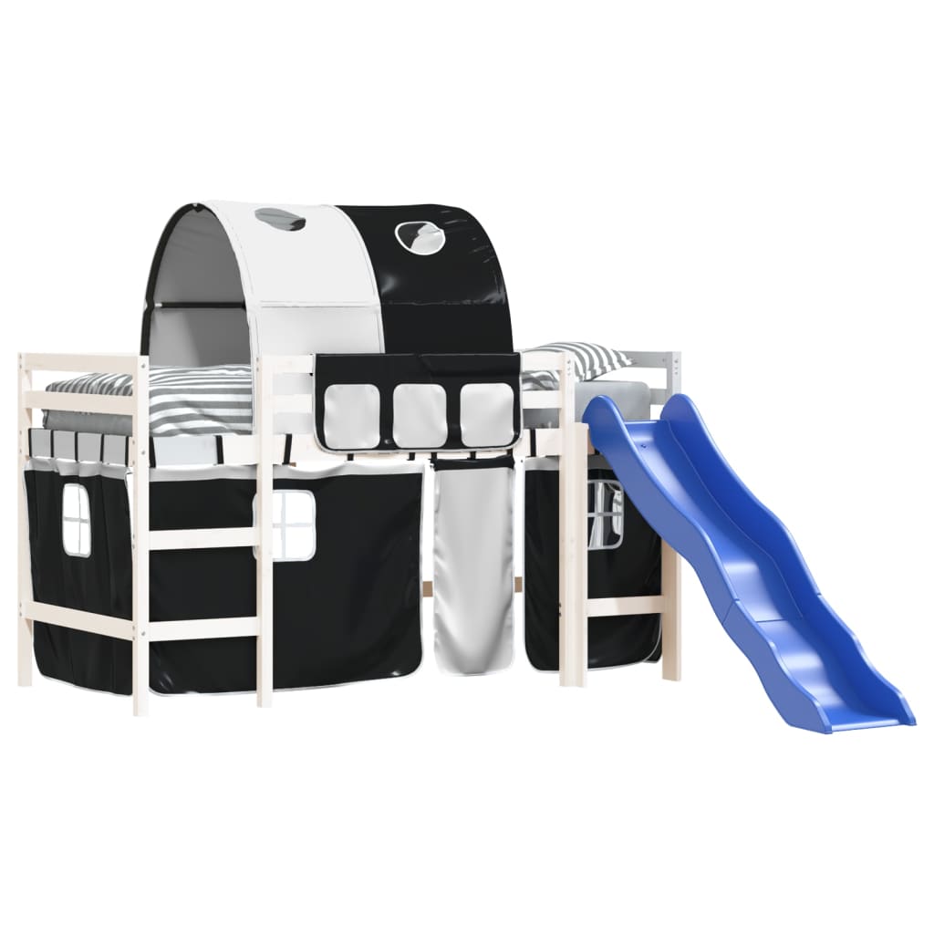 Children's loft bed with tunnel white &amp; black 90x200 cm pinewood