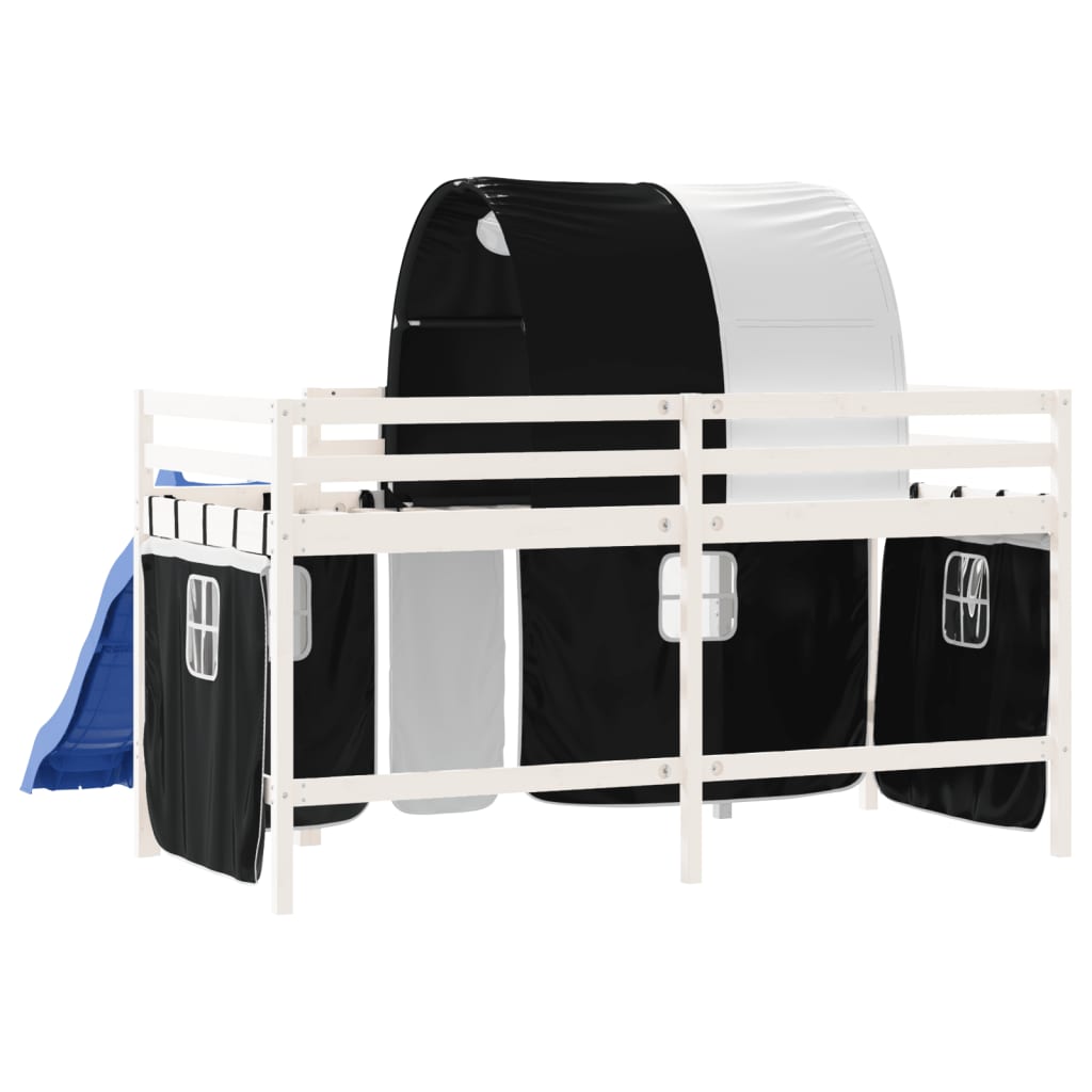 Children's loft bed with tunnel white &amp; black 90x200 cm pinewood