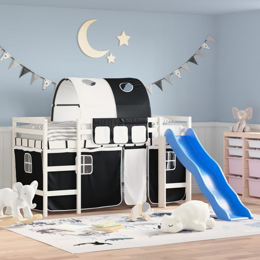 Children's loft bed with tunnel white &amp; black 90x200 cm pinewood