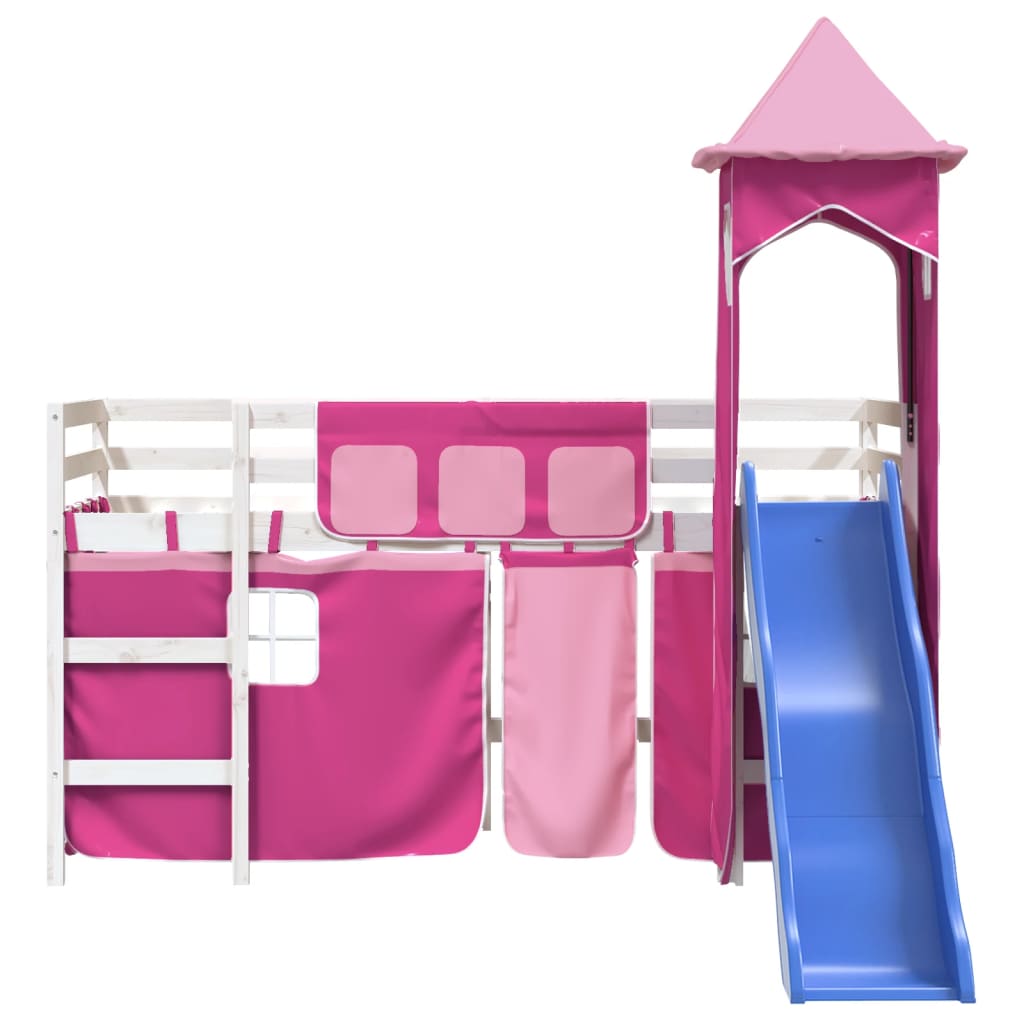 Children's loft bed with tower pink 90x200 cm solid pine wood
