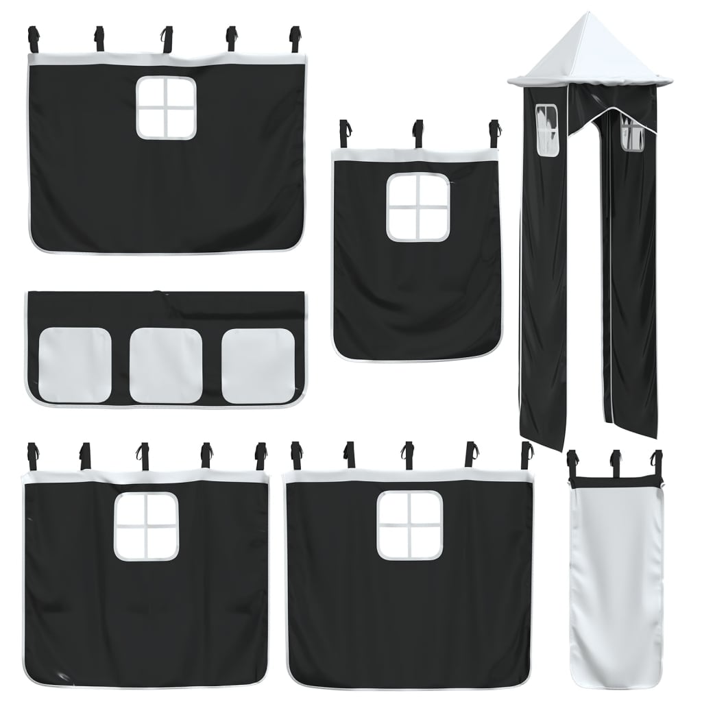 Children's loft bed with tower white &amp; black 90x190 cm pinewood