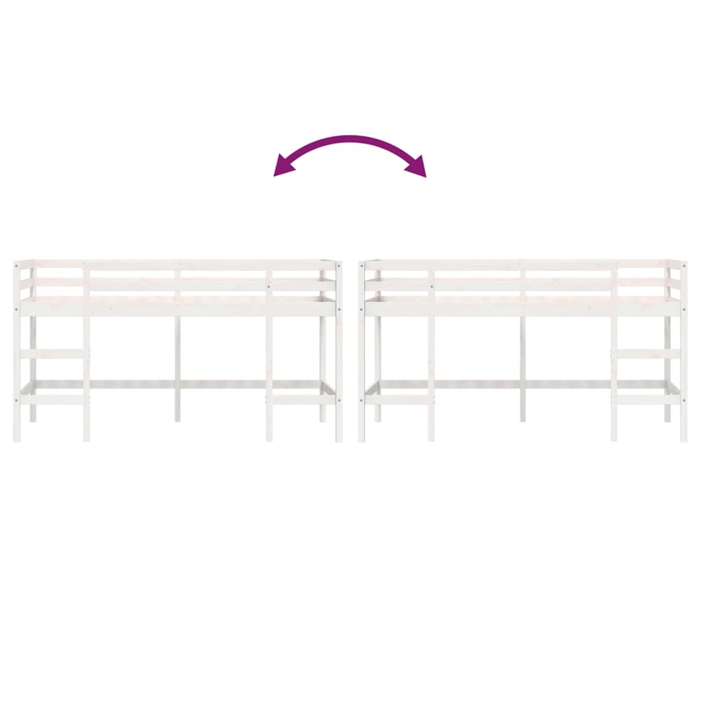 Kinderhochbett mit Leiter Weiß 90x200 cm Massivholz Kiefer