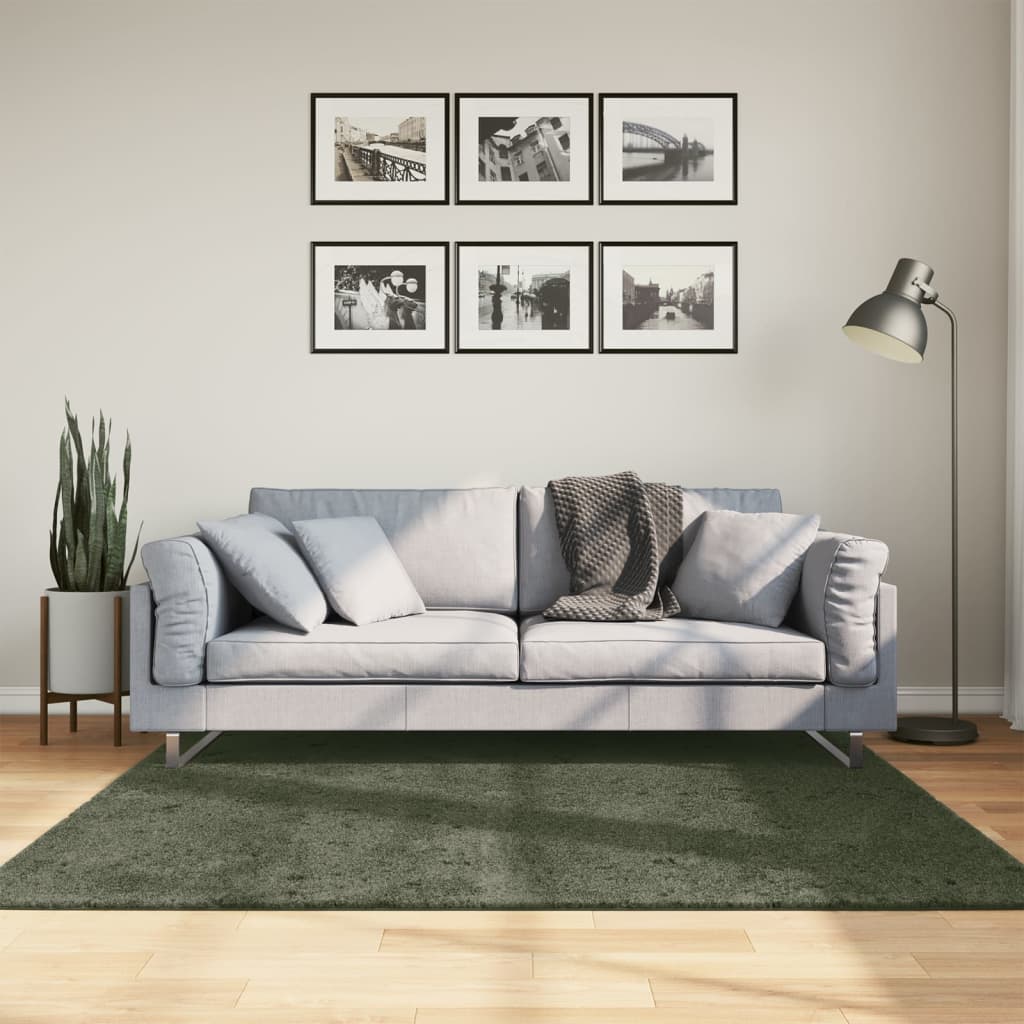 Rug HUARTE Green 160 x 160 cm 100% Polyester Flach Waschbar