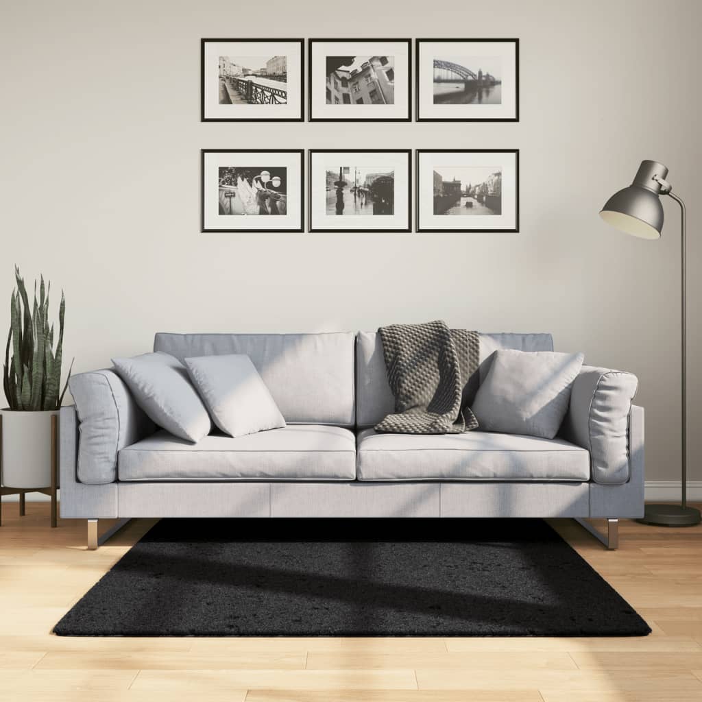 Shaggy-Teppich PAMPLONA Hochflor Modern Schwarz 120x120 cm