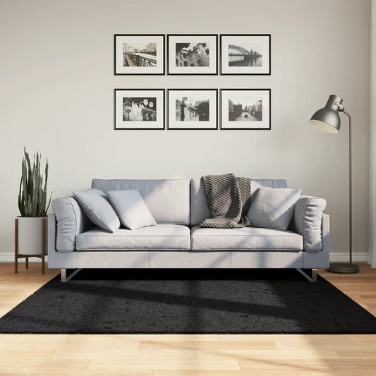 Shaggy Carpet PAMPLONA Deep Pile Modern Black 160x160 cm