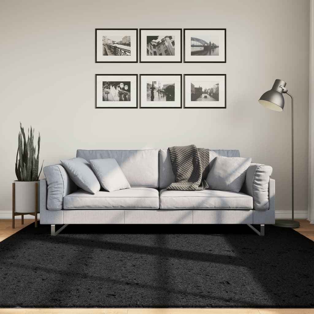 Shaggy-Teppich PAMPLONA Hochflor Modern Schwarz 200x200 cm
