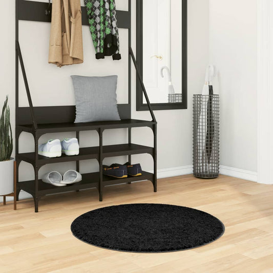 Shaggy-Teppich PAMPLONA Hochflor Modern Schwarz Ø 80 cm