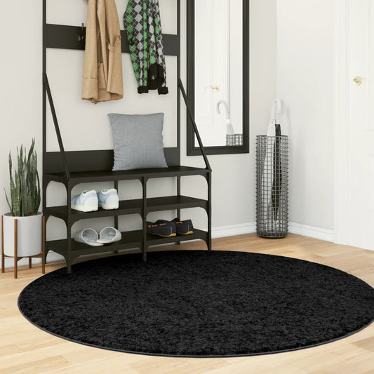Shaggy-Teppich PAMPLONA Hochflor Modern Schwarz Ø 160 cm
