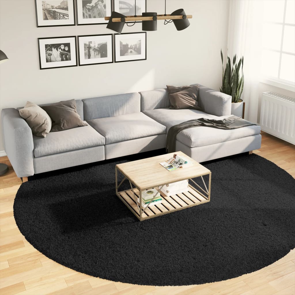 Shaggy carpet PAMPLONA deep pile modern black Ø 280 cm