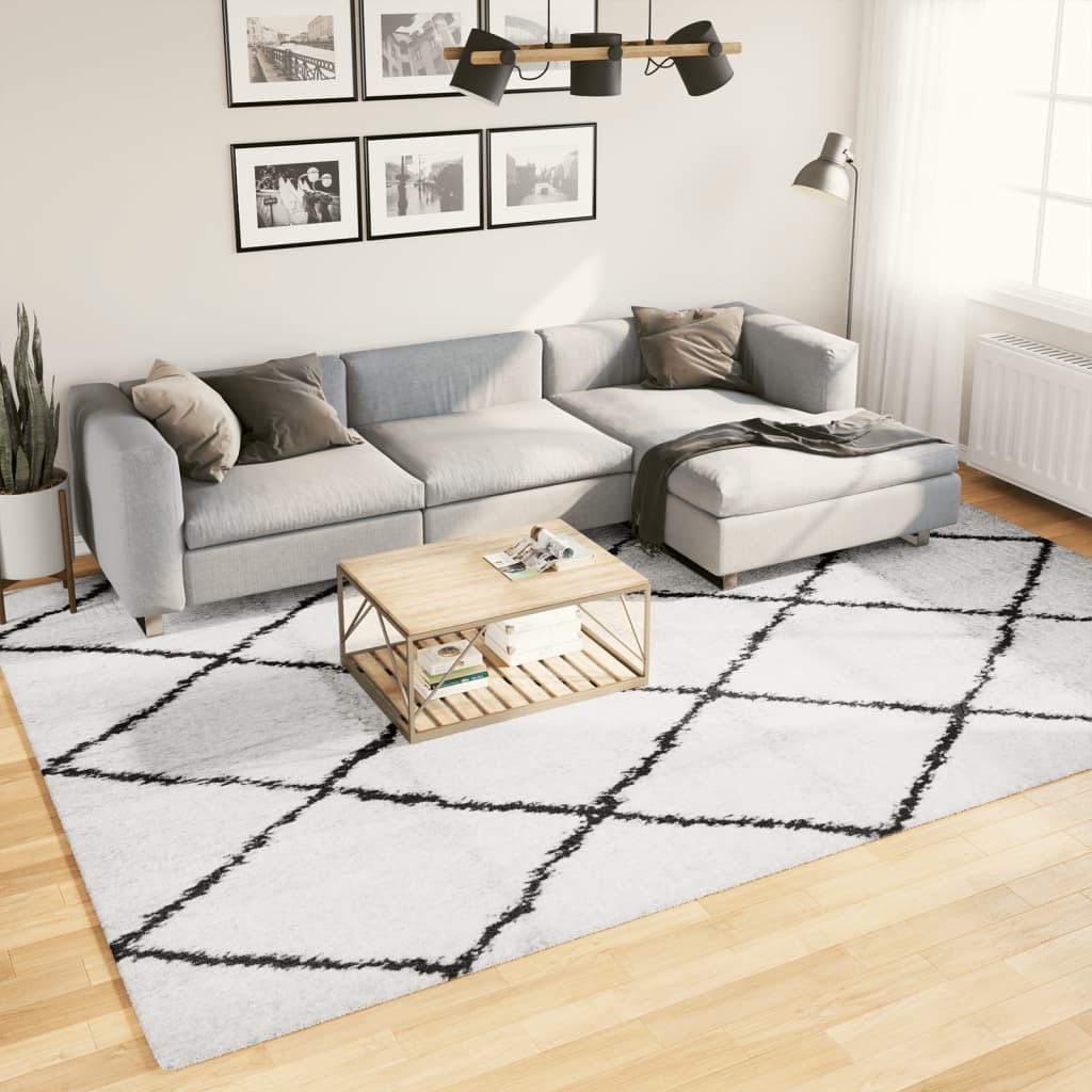 Shaggy-Teppich PAMPLONA Hochflor Modern Creme Schwarz 240x340cm