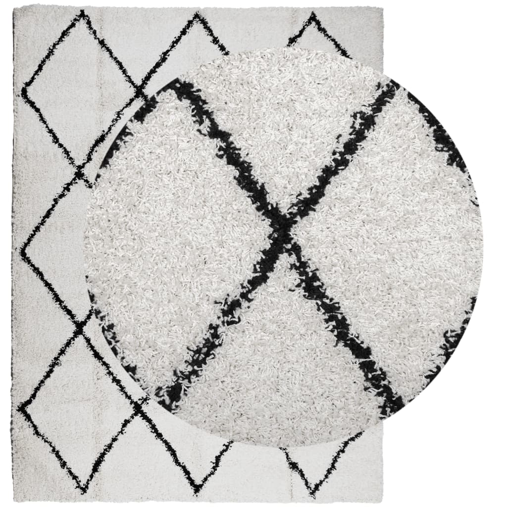 Shaggy-Teppich PAMPLONA Hochflor Modern Creme Schwarz 300x400cm