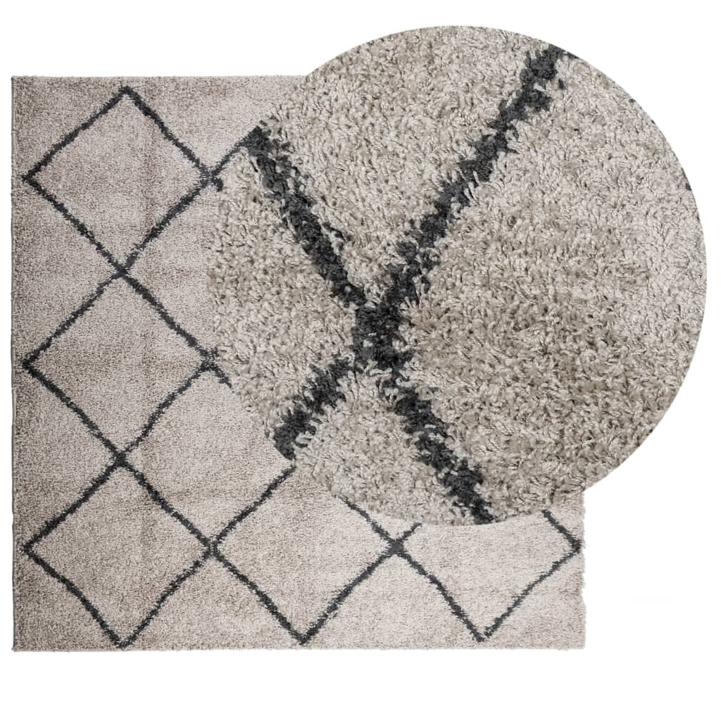 Tapis Shaggy poils longs moderne beige anthracite 120x120 cm