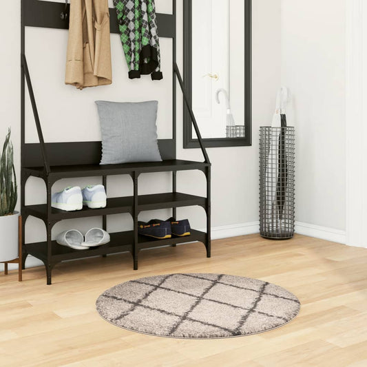 Tapis Shaggy Poils Longs Moderne Beige et Anthracite Ø 80 cm