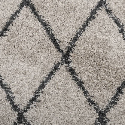 Shaggy-Teppich PAMPLONA Hochflor Modern Beige Anthrazit Ø 100cm
