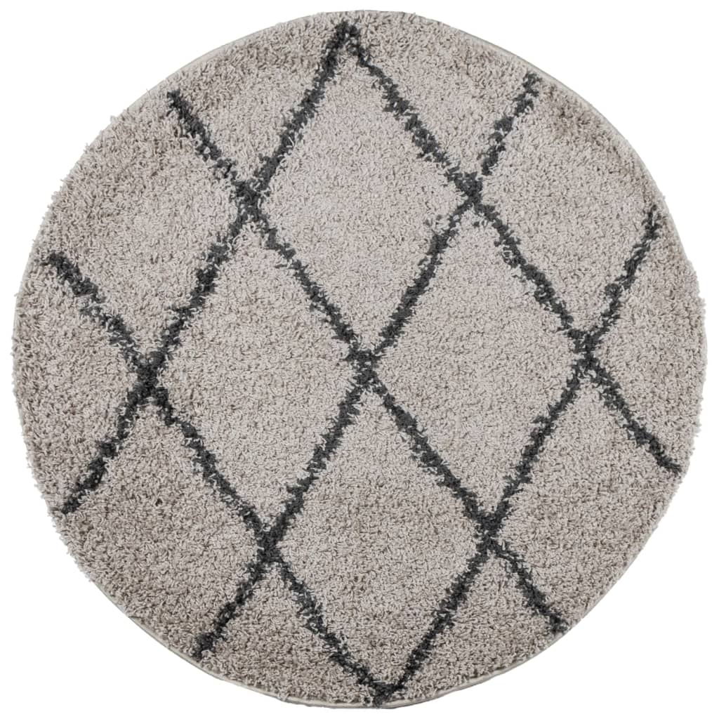 Tapis shaggy PAMPLONA poils longs moderne beige anthracite Ø 120cm