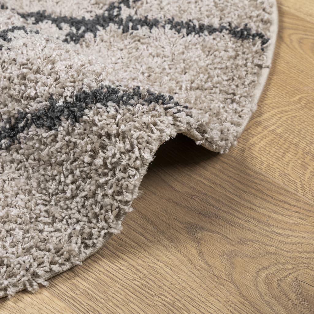 Shaggy-Teppich PAMPLONA Hochflor Modern Beige Anthrazit Ø 120cm