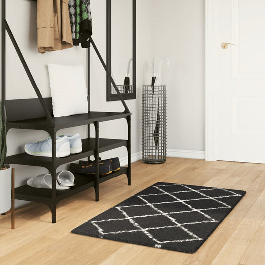 Tapis Shaggy Poils Longs Moderne Noir et Crème 60x110 cm