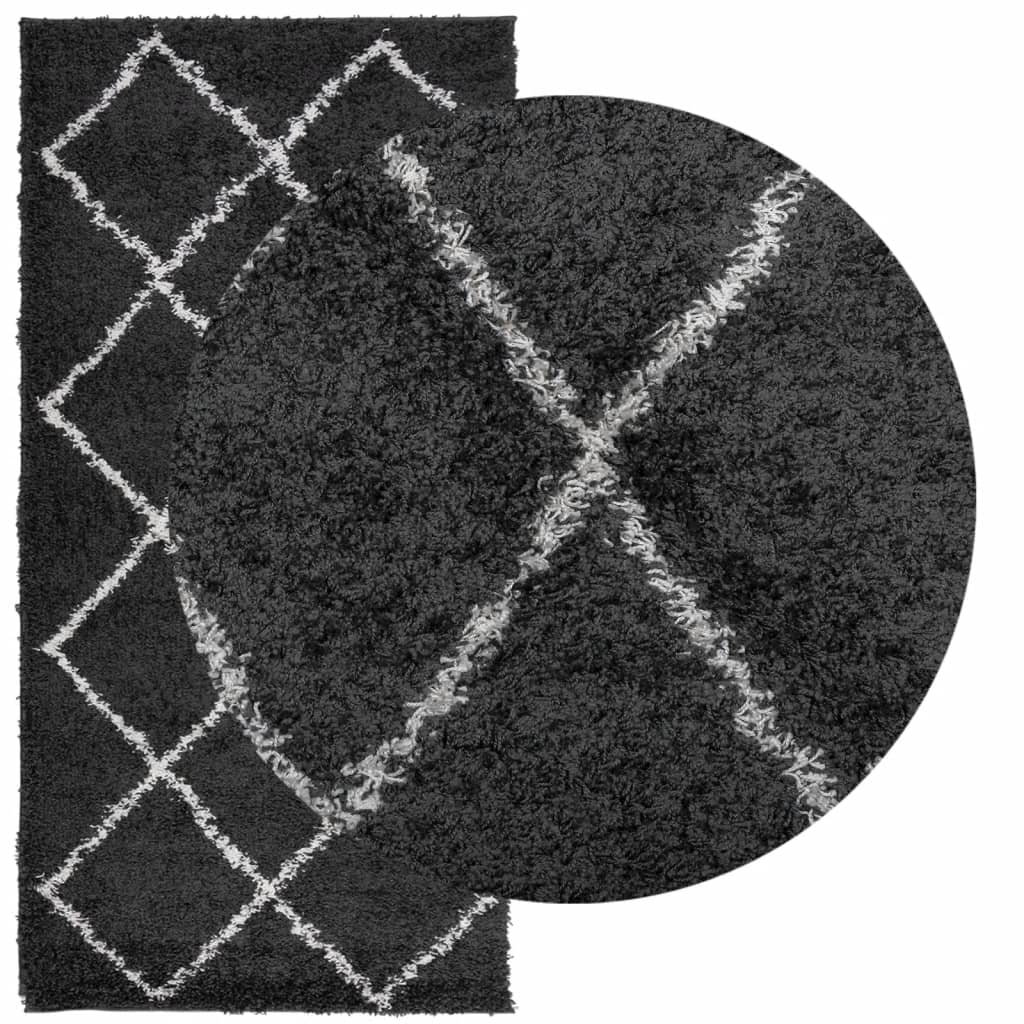 Shaggy rug PAMPLONA deep pile modern black cream 100x200cm