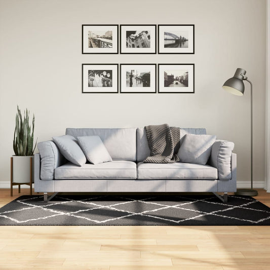 Shaggy rug PAMPLONA deep pile modern black cream 100x200cm