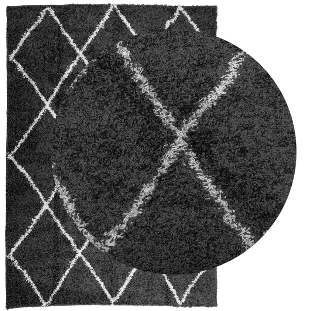 Tapis Shaggy Poils Longs Moderne Noir et Crème 120x170 cm