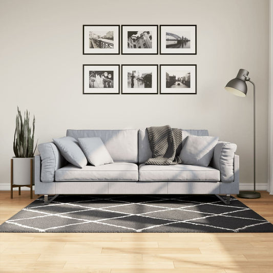 Tapis Shaggy Poils Longs Moderne Noir et Crème 120x170 cm
