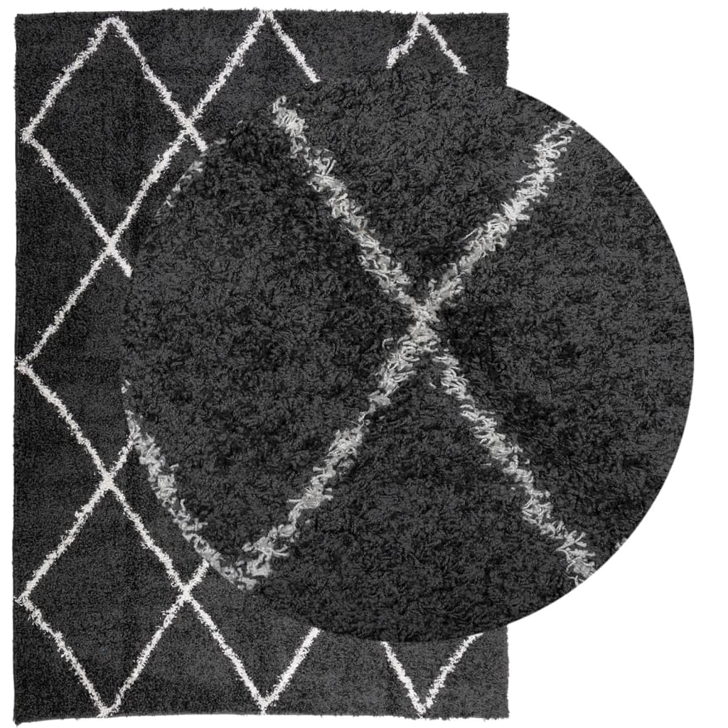 Tapis Shaggy Poils Longs Moderne Noir et Crème 160x230 cm