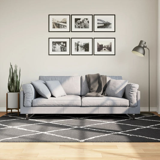 Tapis Shaggy Poils Longs Moderne Noir et Crème 160x230 cm
