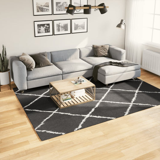 Tapis Shaggy Poils Longs Moderne Noir et Crème 200x280 cm