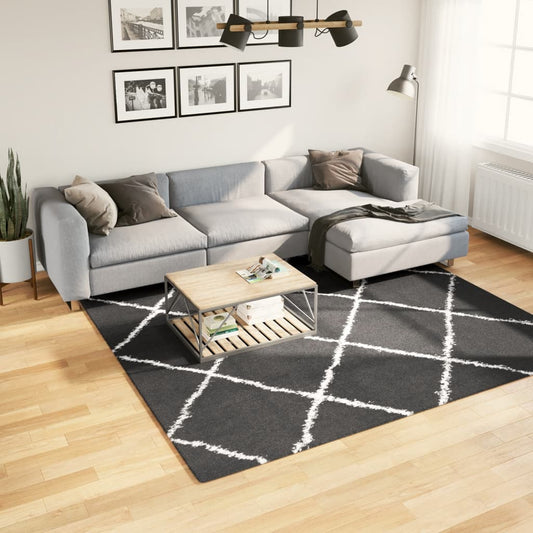 Tapis Shaggy Poils Longs Moderne Noir et Crème 240x240 cm