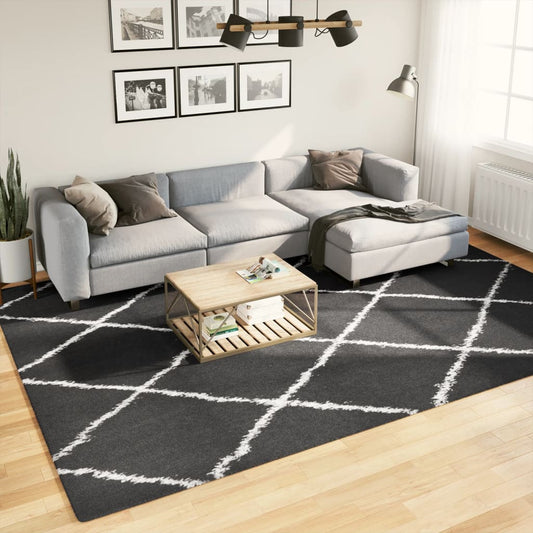Tapis Shaggy Poils Longs Moderne Noir et Crème 240x340 cm