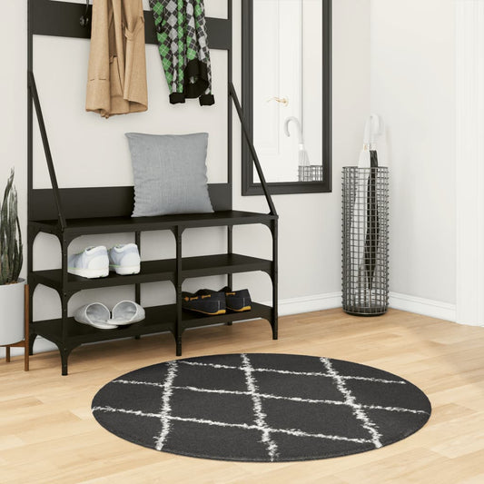 Tapis Shaggy Poils Longs Moderne Noir et Crème Ø 100 cm