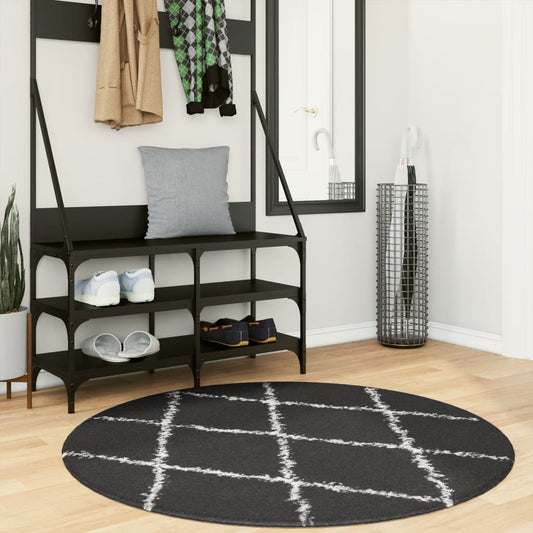 Tapis Shaggy Poils Longs Moderne Noir et Crème Ø 120 cm
