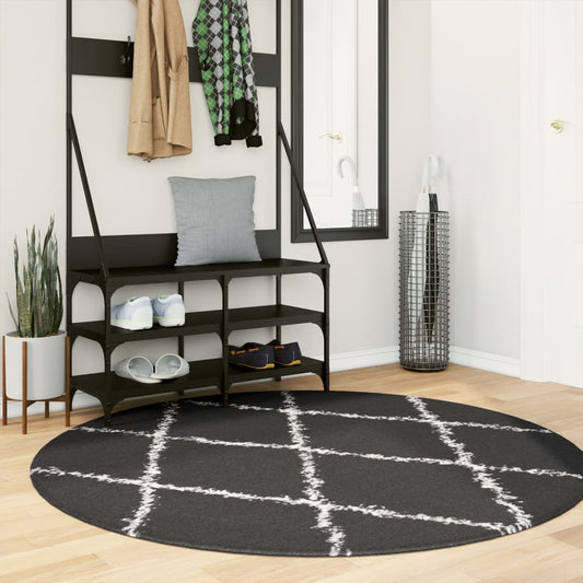 Tapis Shaggy Poils Longs Moderne Noir et Crème Ø 160 cm