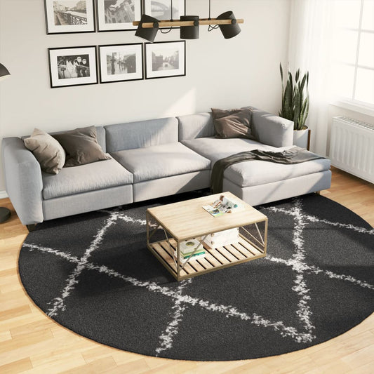 Tapis Shaggy Shaggy Moderne Noir et Crème Ø 280 cm