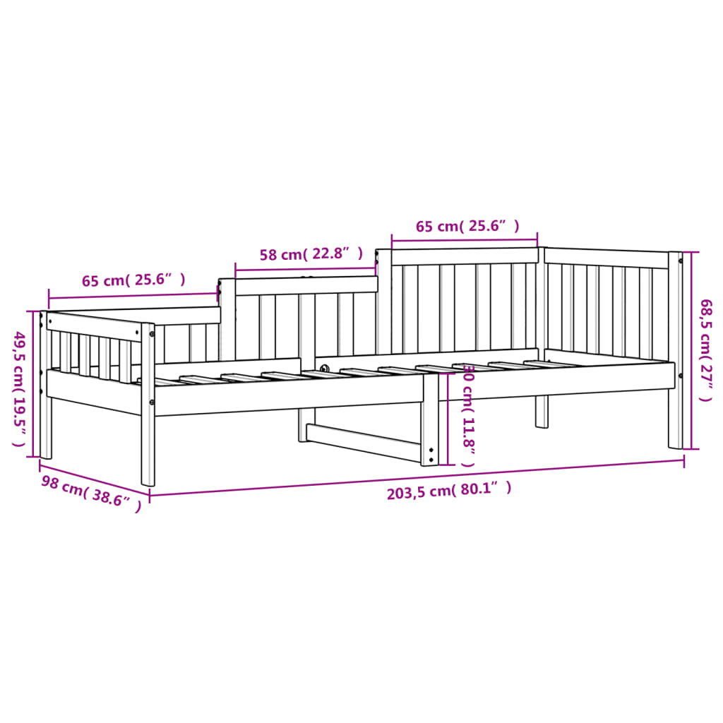 Lit de repos sans matelas blanc 90x200 cm en bois de pin massif