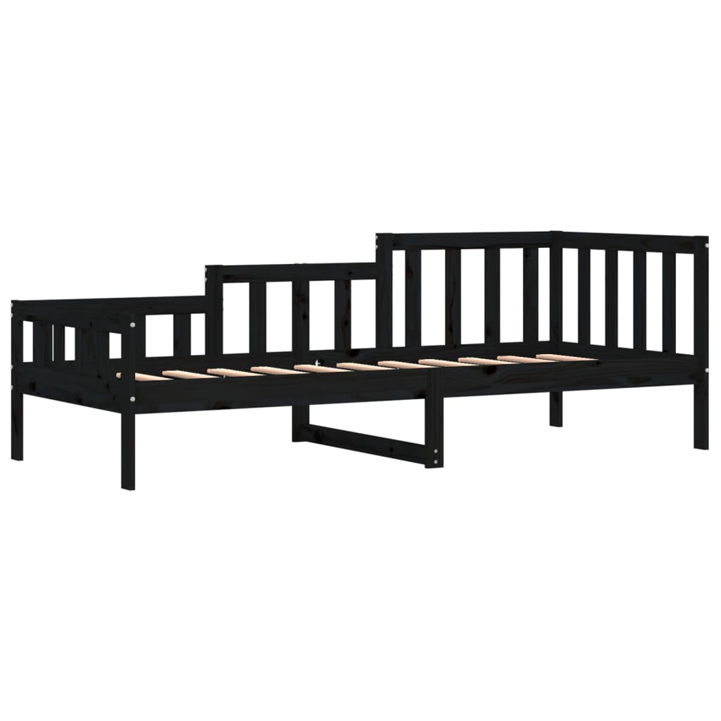 Lit de repos noir 90x190 cm en bois de pin massif