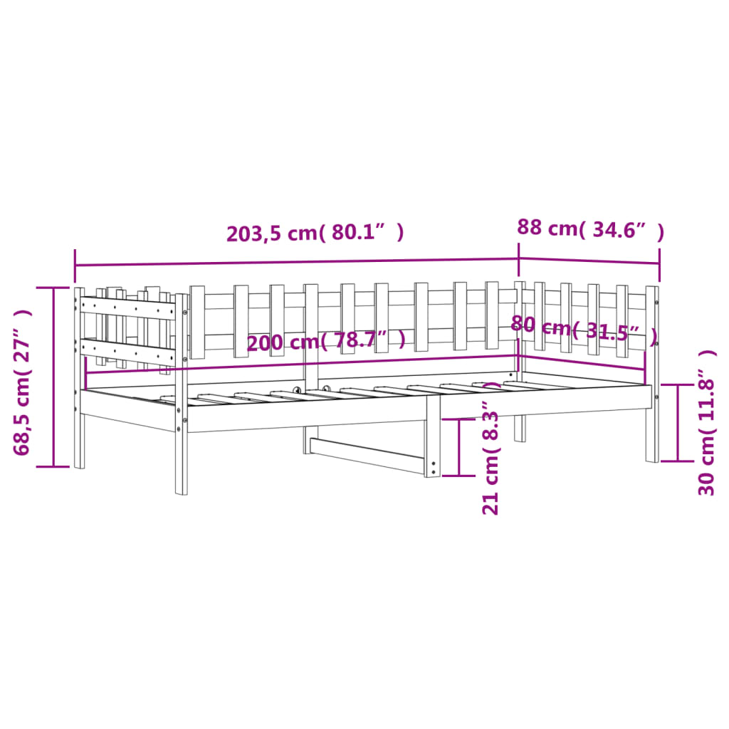 Lit de repos sans matelas 80x200 cm en pin massif