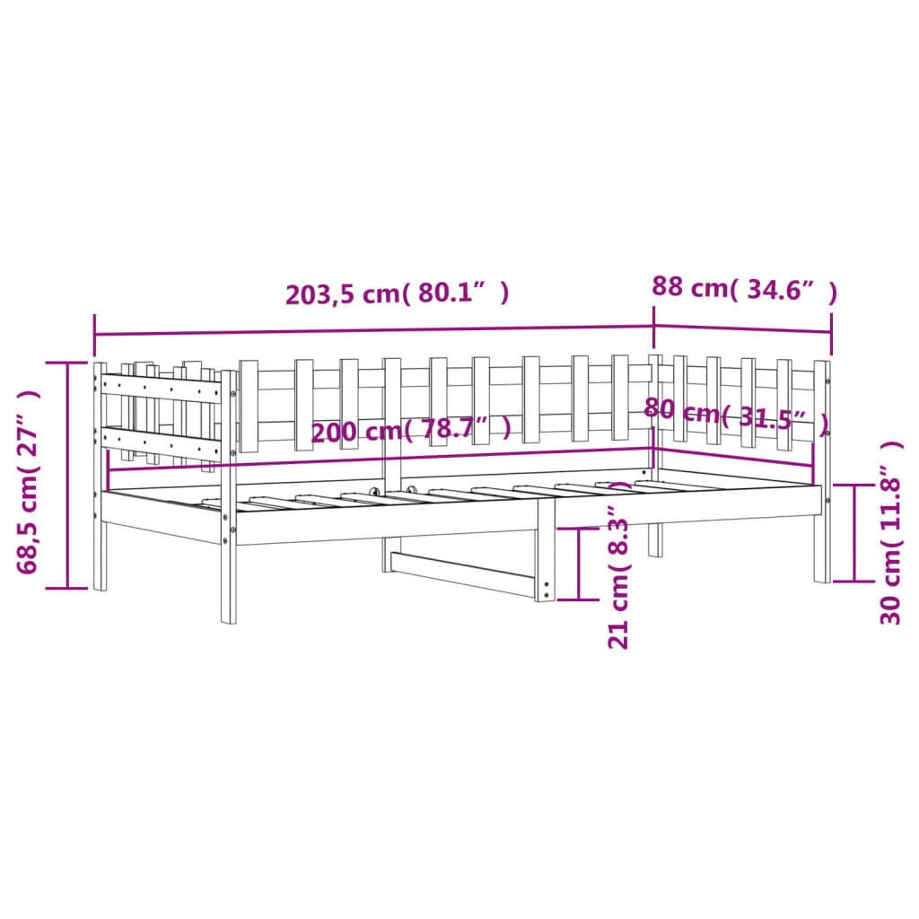 Lit de repos sans matelas blanc 80x200 cm en pin massif