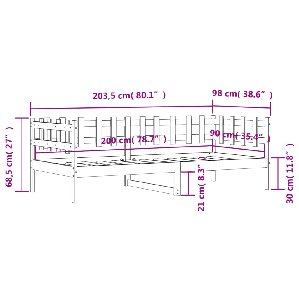 Lit de repos sans matelas 90x200 cm en pin massif