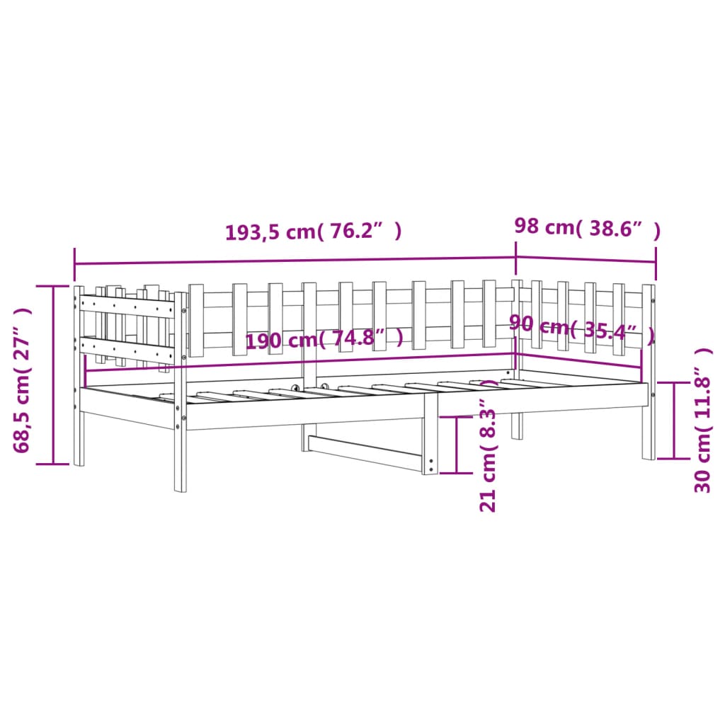 Lit de repos sans matelas blanc 90x190 cm en pin massif