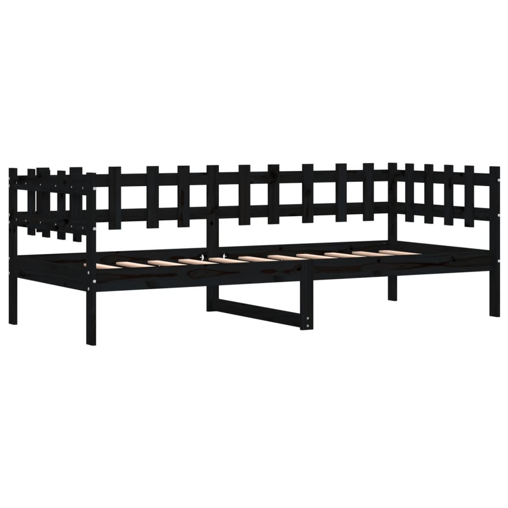 Lit de repos noir 90x190 cm en bois de pin massif