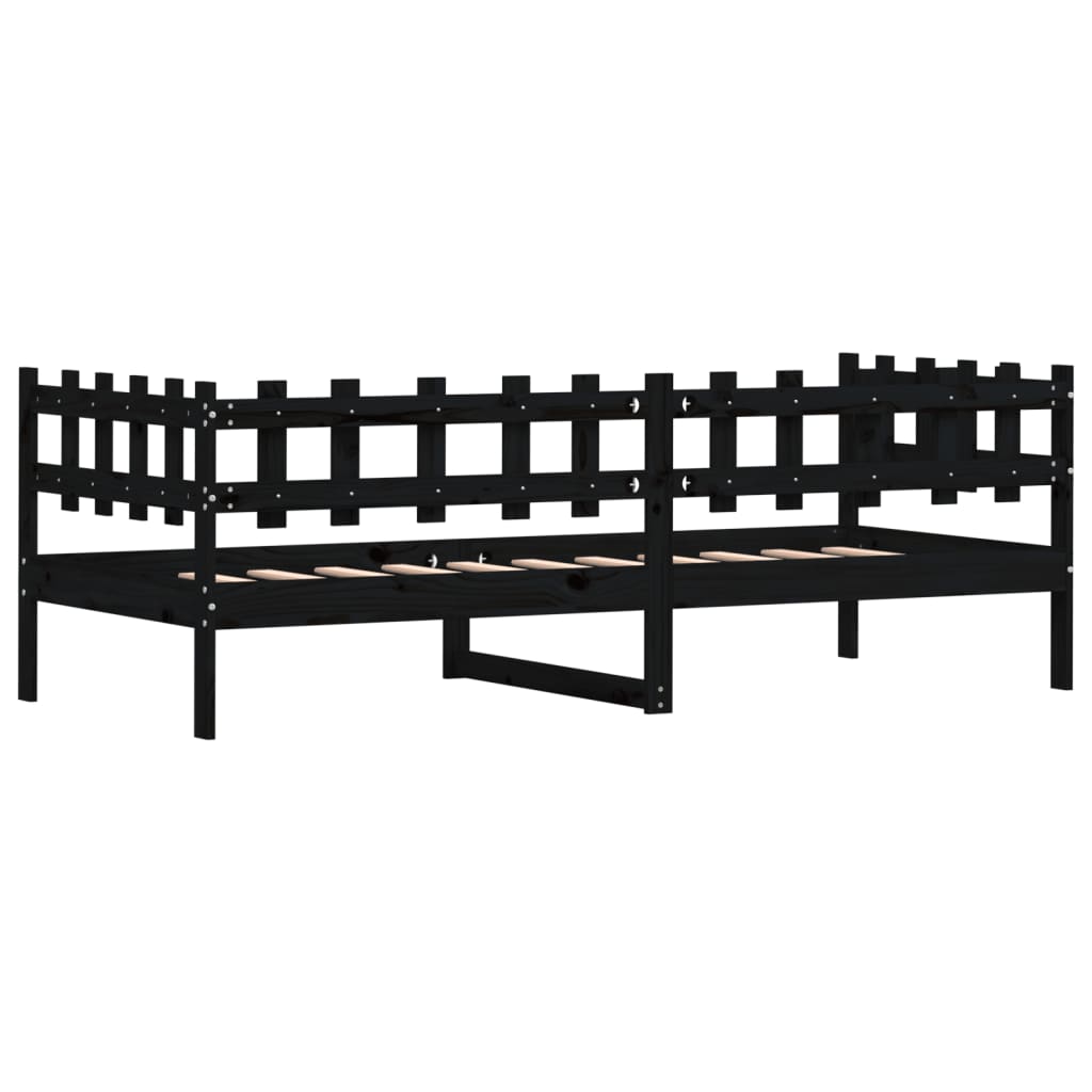 Lit de repos noir 90x190 cm en bois de pin massif