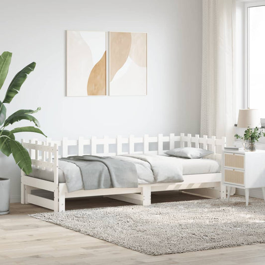 Lit de repos extensible blanc 2x(80x200) cm en bois de pin massif