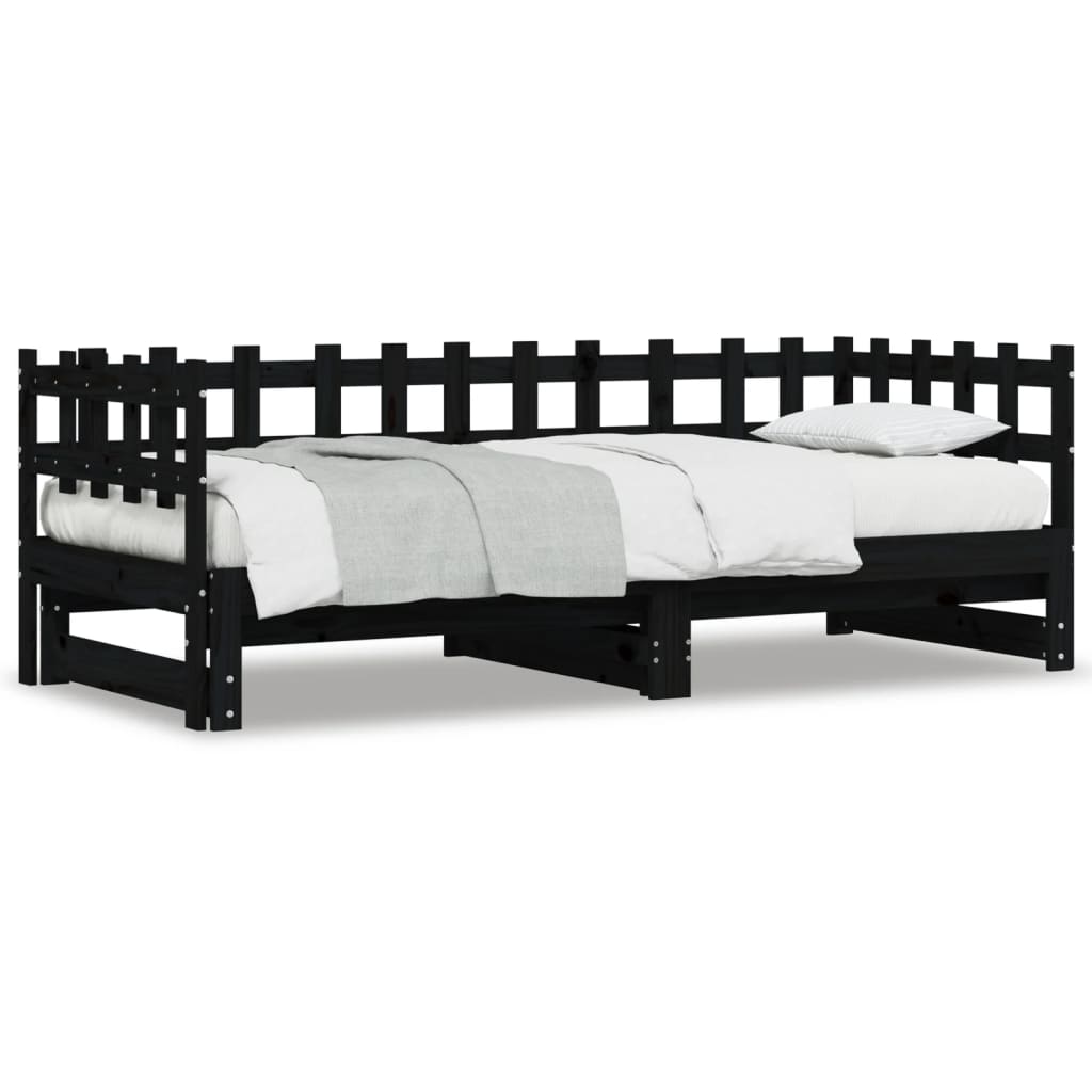 Lit de repos extensible noir 2x(80x200) cm en bois de pin massif