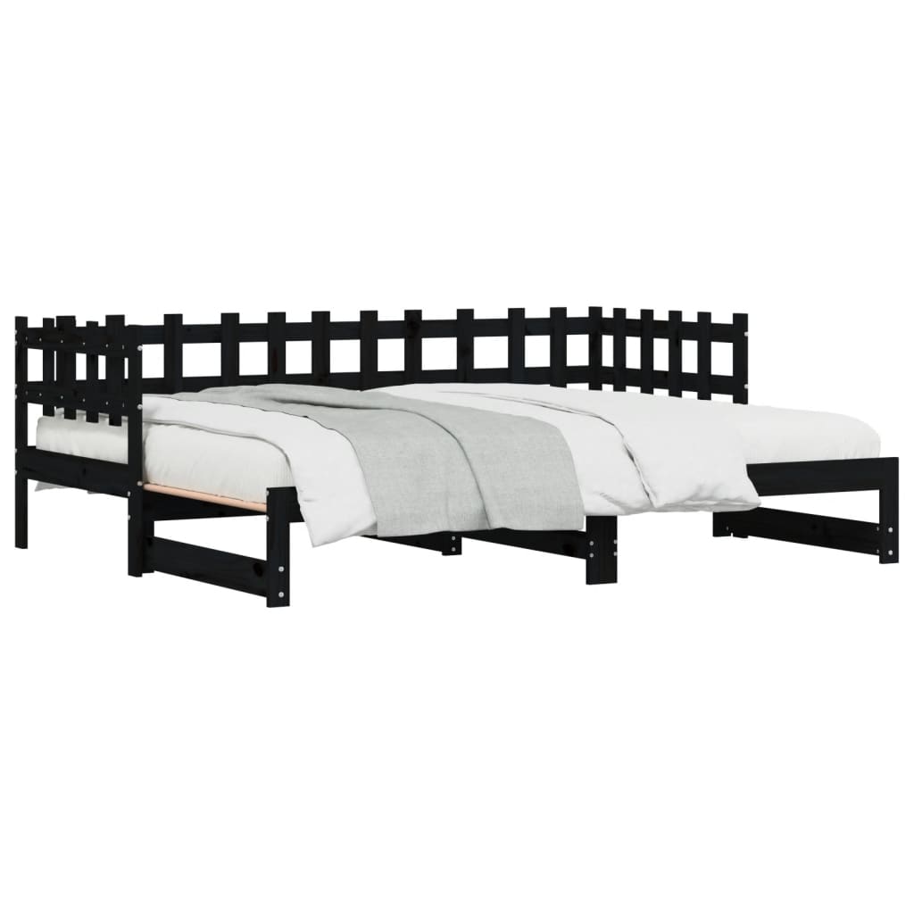 Lit de repos extensible noir 2x(80x200) cm en bois de pin massif