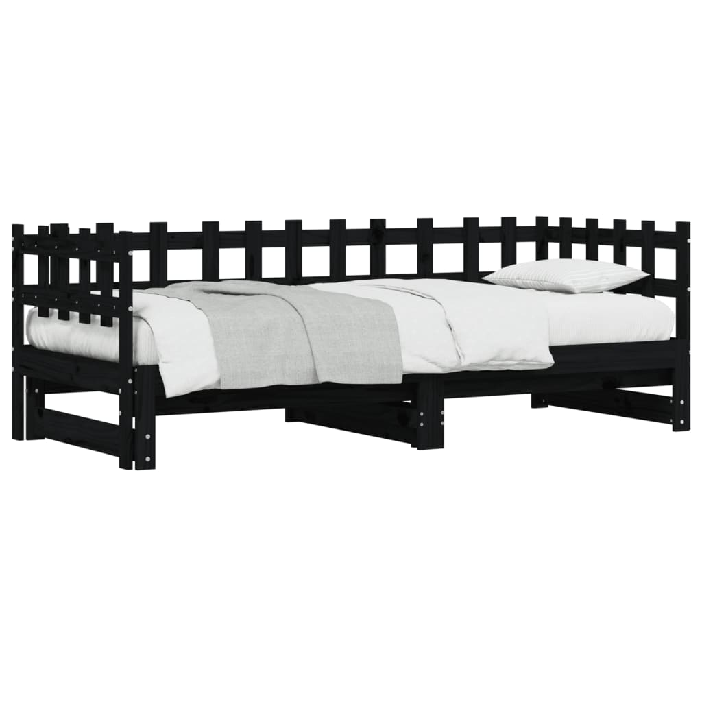 Lit de repos extensible noir 2x(80x200) cm en bois de pin massif